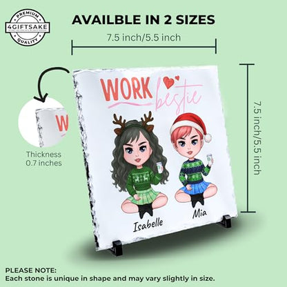 Personalized Christmas Besties Rock Slate Frame - Custom Stone Plaque Picture Frame - Bestie Gifts - Best Friend Christmas for Women Soul Sister & Friendship Day -Besties Picture Frame - color: Christmas-Besties-Slate