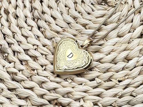 GOKING Love Heart Memory Locket Necklace Holds Pictures for Women - color: Letter D