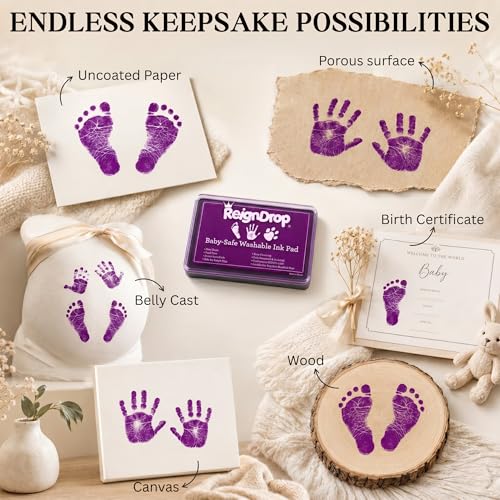 ReignDrop Baby Ink Pad for Hand and Footprints, Non-Toxic Acid-Free Keepsake Kit, Smudge-Proof Archival Ink Wipes Off Skin, for Scrapbook, Photo Album, Frames & Pet Paws, Baby Gift (Purple) - color: Purple