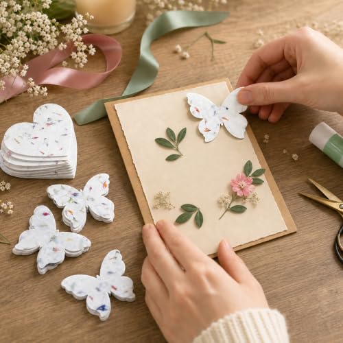 100 Pcs Plantable Seed Paper Hearts and Butterflies with Wildflower Seeds, Handmade Paper, for Wedding Guest Favors, Bridal Shower Favors