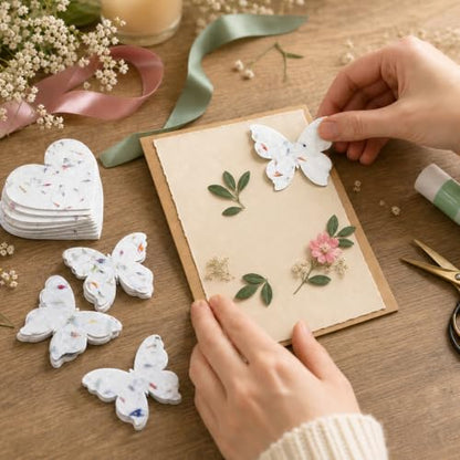 100 Pcs Plantable Seed Paper Hearts and Butterflies with Wildflower Seeds, Handmade Paper, for Wedding Guest Favors, Bridal Shower Favors
