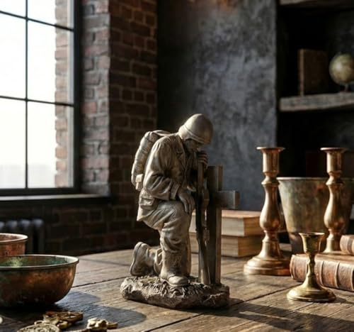 Napco Garden Antique White Finished Praying Soldier at Grave Military Memorial Statue