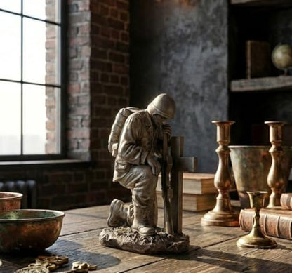Napco Garden Antique White Finished Praying Soldier at Grave Military Memorial Statue