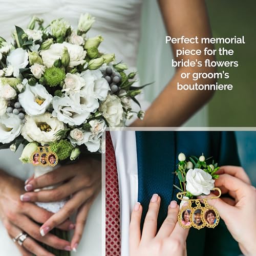 Gold Wedding Bouquet Photo Charm Memorial Pin for Bouquet 3 Pictures
