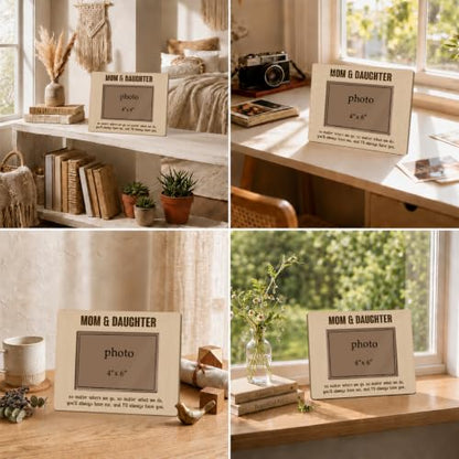 Mother Daughter Picture Frame 4x6, Mom and Daughter Wooden Farmhouse Photo Frame for Tabletop Display, Mother's Day Birthday Christmas Gift for Mom from Daughters - color: color12