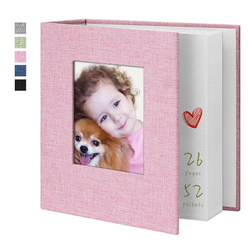 Photo Album 4x6 52 Pockets with Linen Cover Picture Albums for Family, Wedding, Baby, Photo Book Holds Vertical Pictures Pink - color: Pink, size: 52 Pockets