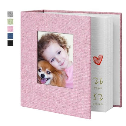 Photo Album 4x6 52 Pockets with Linen Cover Picture Albums for Family, Wedding, Baby, Photo Book Holds Vertical Pictures Pink - color: Pink, size: 52 Pockets