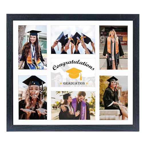GMFrames Graduation Picture Frame Collage with 7 Openings Multi 4X6 Photo Frame with Wall Hanging for Keepsake Gifts Black - color: Black 4*6(7) Frame with White Mat