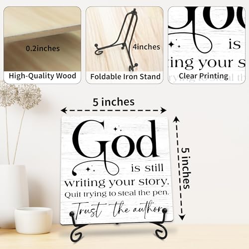 God Is Still Writing Your Story Wooden Sign - 5" Christian Wooden Plaque With Metal Support - Rustic Tabletop Home, Office Room Decor - Gifts For Family & Friends - A05 - style: God Is Still Writing Your Story