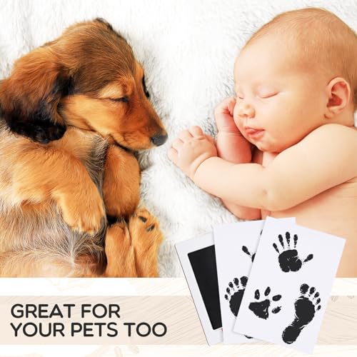 Jetec 30 Set Inkless Baby Footprint and Handprint Kit, Clean Touch Ink Pad for Baby Hand and Footprints, Dog Paw Print Kit with Ink Pads and Imprint Cards for Newborns Babies Pets Gifts (Black) - color: Black
