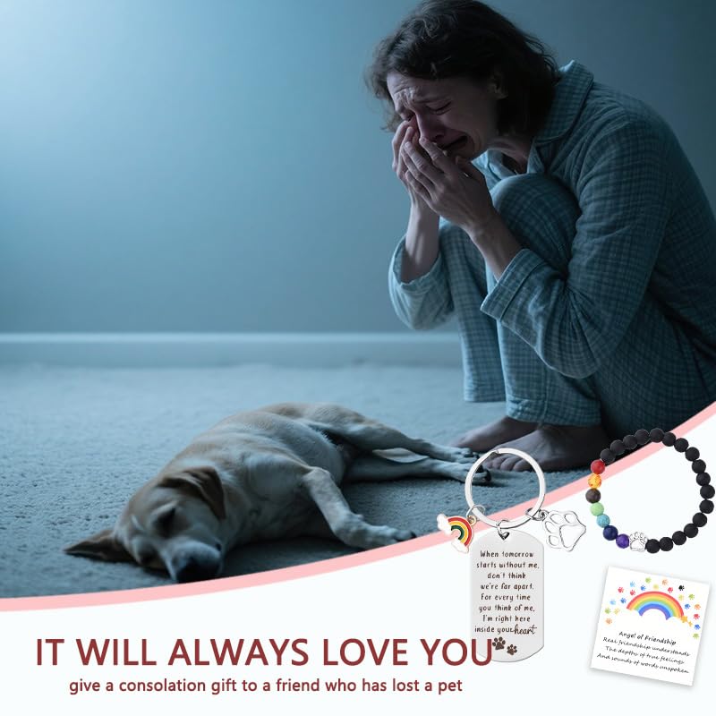 Sisadodo Rainbow Bridge Dog Memorial Gifts for Loss of Dogs Cats Rainbow Bridge Bracelet Keychains Paw Crystal Sun Catcher - color: Bracelet Card and Crystal Suncatcher