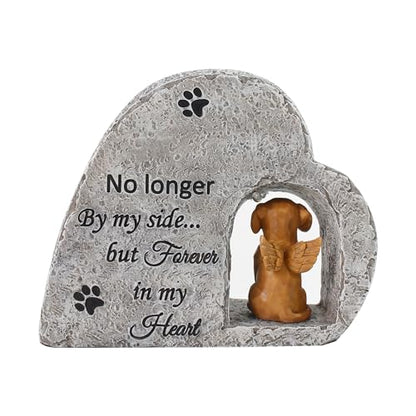 Solar Dog Pet Memorial Stone with A Angel Puppy Memorial Statue, Dog Grave Marker Or Garden Memorial Stone-No Longer By My Side But Forever in My Heart