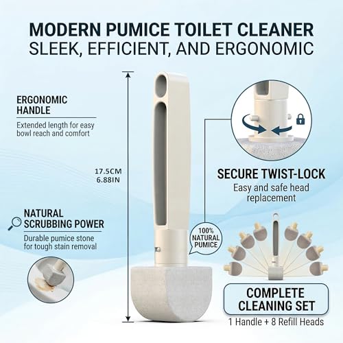 Pumice Stone Toilet Bowl Cleaner – 8 Refills for Hard Water & Limescale - color: White+grey