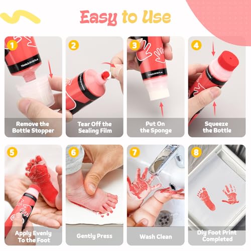 Nabance 2.54 fl oz Red Baby Hand and Footprint Friendly Paint, Dog Cat Paw Print Safe Paint, Non-Toxic Acid-Free, Safe Gentle for Home School Christmas New Year DIY Keepsake Stamp - color: Red