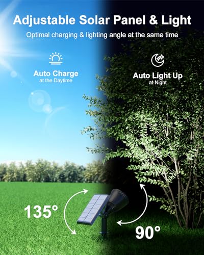 FALOVE Cool White Solar Powered Sunset Spotlight Outdoor Waterproof Accent | Landscape Uplight for Outside Trees, Flag, Sculptures, Lawn, Wall, Yard and Garden, Independently Adjustable Light & Panel