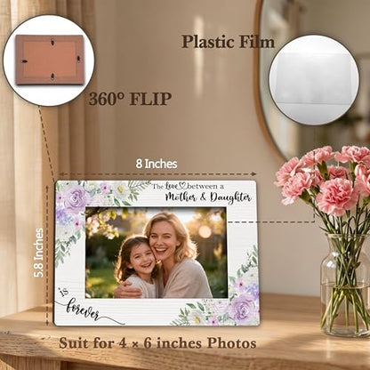 Mom Picture Frame | Mothers Day Photo Frame 4×6, Purple Flower Picture Frames for Mother's Day Birthday Memorial Gifts - color: Purple and White Flower