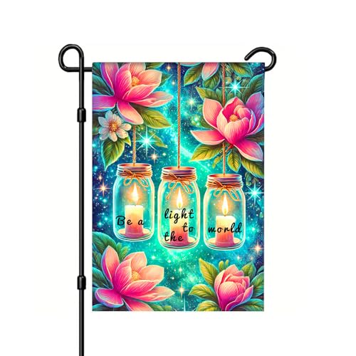 Inspirational Garden Flag 12x18 in Mason Jar Floral Yard Decor | Inspirational garden flag with mason jar lights floral and Be the Light design for yard lawn porch garden decor - color: Colorful Flag#11