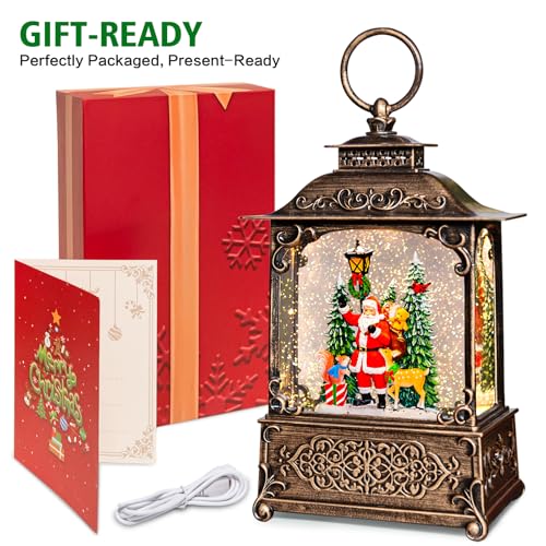 Christmas Snow Globes Lantern with Music, Santa Claus Scene Snow Globes with Water Swirling Glitter Effects, USB/Battery Powered with 6-Hour Timer, Christmas Decorations Gift - color: Santa Claus Scene