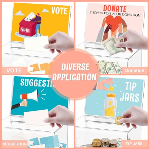 Clear Donation Box with Lock & Sign Holder, Versatile for Fundraising, Ballot Voting, Suggestions, and Tips Jar, Secure Storage Design, Size 6.2x4.6x4.0 Inch, Clear 2 Pack - size: Clear 3p