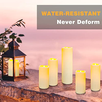 YIWER Plastic Waterproof Flameless Candles Set of 24: Battery Operated Candles Ivory Flickering Pillar Candles Include 4"/5"/6"/7" with 10-Key Remote 2/4/6/8H Timer Function - color: D2.2"-Waterproof, size: 24PCS
