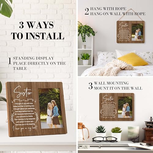Memorial Pictures Frame, Sister I Have You In My Heart Photo Frame, Sympathy Gifts For Loss Of Sister, Farmhouse Home Living Room Bedroom Decoration -b40