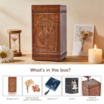 Lotoo Wooden Urn for Ashes Adult Male Female, Hand-Carved Fishing Pattern Cremation Urns for Human Ashes, Decorative Funeral Memorial Urns Box for Men Women, Holds 250 Cubic Inches