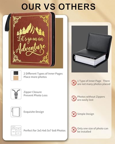 Adventure Leather Photo Album 4x6 200 Photos, DIY Scrapbook with 50 Sheets and 20 Blank Kraft Sheets, Travel Souvenir Diary Photo Book for Family Wedding Baby and Holiday Pictures - color: Brown-text