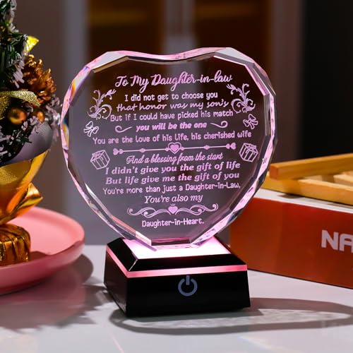 Arikyrist Daughter in Law Gifts Crystal Heart Keepsake with LED Light Base | Unique Daughter in Law Gifts from Mother in Law, on Birthday Anniversary Christmas Mothers Day Valentines Day, Home Decor - color: Daughter-in-Law