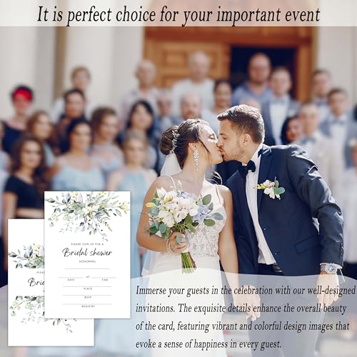 Bridal Shower Invitations, 25 Greenery Invites with Envelopes for Bridal Shower Reception Engagement Party, Eucalyptus Wedding Party Cards - A02 - style: Greenery 2