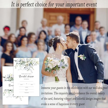 Bridal Shower Invitations, 25 Greenery Invites with Envelopes for Bridal Shower Reception Engagement Party, Eucalyptus Wedding Party Cards - A02 - style: Greenery 2