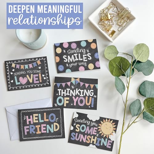Hadley Designs Thinking of You Cards with Envelopes - 24 Hello Greeting Cards Thinking of You Card for Men & Women Bulk, Blank Encouragement Card for Kids, Just Because Cheerful Encouraging Notecards - style: Chalk Colorful