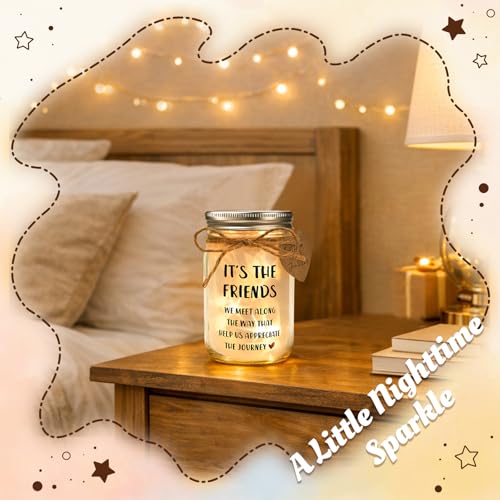 Friendship Gifts for Women - Thank You Mason Jar Night Light for Friends | Unique Birthday Present, Meaningful Appreciation Keepsake, Coworker Farewell, Sentimental 15oz Glass - style: THE FRIENDS