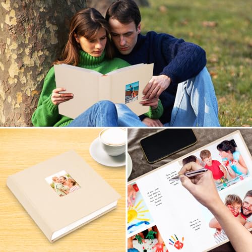 Aevdor 5x7 Photo Album, 240 Photos, Writing Space, Linen Cover, Beige - color: Beige