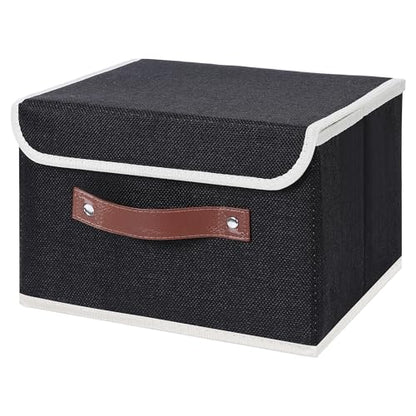 ANMINY Fabric Storage Box Bins with Lids, Black, 10"x8"x7" - color: Black, size: Small (Pack of 1)