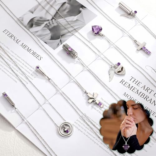 Ecation 18 Pcs Small Cremation Urns and Ashes Necklace Set, Purple - color: Purple