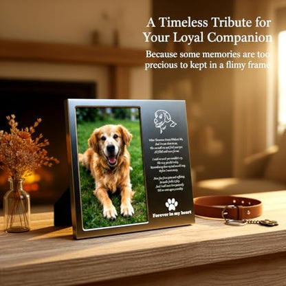 Dog Memorial Picture Frame 4x6, Dog Memorial Gift for loss of Dog (1S) | Angel Rainbow Bridge Prayer Card Included, Premium Aluminum Alloy Material, Packaged in an Elegant Plastic Gift Box - color: Silver - Kind Face