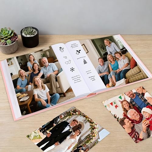 Aevdor 8x10 Photo Album, 100 Pockets, Linen Cover, Writing Space, Pink | Fits 8x10 Photos, Graphic Designs, Watercolors and Drawings, Doubles as an Art Portfolio - color: Linen Pink