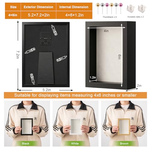 4x6 Small Shadow Box Frame with Ultra-Clear Glass & Soft Linen Back - color: Black+high Definition Panel + Shatter-proof Packaging, size: 4x6