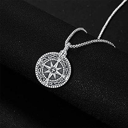 Aniu S925 Sterling Silver Urn Necklace Cremation Jewelry for Ashes - color: Compass