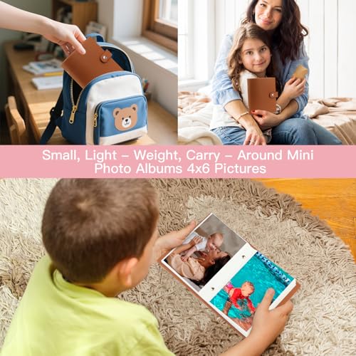 Ruibytree 2 Pack Small Photo Albums 4x6 Pictures, 104 Photos Total, Brown | PU Leather Cover, Acid-Free Clear Pockets, Secure Snap Closure, Compact Design for Kids, Travel, Wedding & Family Memories - color: Brown