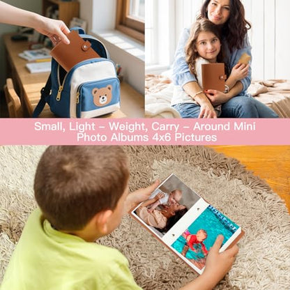 Ruibytree 2 Pack Small Photo Albums 4x6 Pictures, 104 Photos Total, Brown | PU Leather Cover, Acid-Free Clear Pockets, Secure Snap Closure, Compact Design for Kids, Travel, Wedding & Family Memories - color: Brown