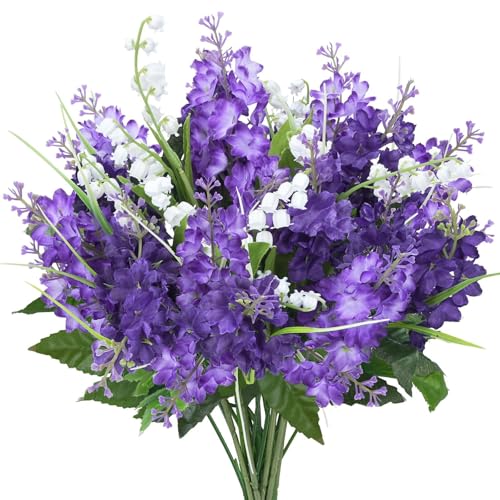 10PCS Lilac Flowers Artificial Silk Purple Bouquet for Decor - color: Purple Lilac