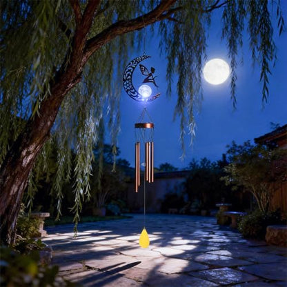 Taman Solar Wind Chime for Outside, Metal Fairy Windchimes with LED Light - size: 43.5"