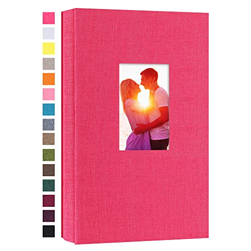 potricher Linen Photo Album for 4x6 Inch Photos, 300 Pockets, Rose Red | Linen Cover, Small Capacity 4x6 Picture Albums with Horizontal Pockets, 4x6 Photo Book for Family, Wedding, Baby, Anniversary - color: Rose Red