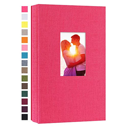 potricher Linen Photo Album for 4x6 Inch Photos, 300 Pockets, Rose Red | Linen Cover, Small Capacity 4x6 Picture Albums with Horizontal Pockets, 4x6 Photo Book for Family, Wedding, Baby, Anniversary - color: Rose Red