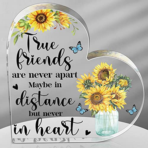 Yulejo Friends Gift for Women Friendship Acrylic Heart Plaque Decor Best Friend Birthday Keepsake Gift for Women Friends Sisters Coworker Office Table - style: Sunflower Butterfly