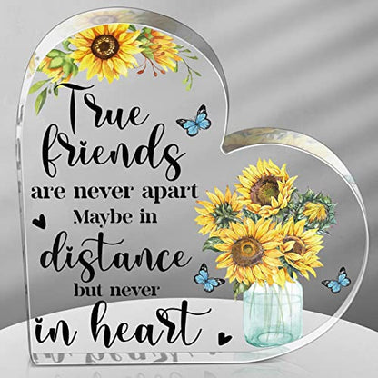 Yulejo Friends Gift for Women Friendship Acrylic Heart Plaque Decor Best Friend Birthday Keepsake Gift for Women Friends Sisters Coworker Office Table - style: Sunflower Butterfly