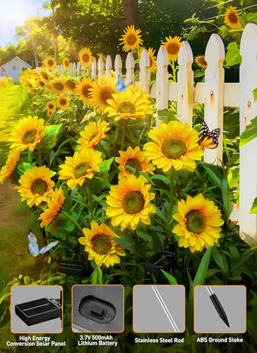 Brightown Solar Garden Lights, 4 Pack Sunflowers Flower Lights Waterproof - color: Sunflowers