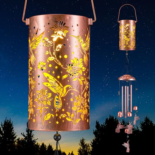 Retisee Hummingbird Solar Wind Chimes Outdoor Metal Hummingbird Gifts Solar Light Windchimes Outside Indoors Christmas Decoration Birthday Gift for Home Lawn Porch Patio Garden Yard - style: Hummingbird