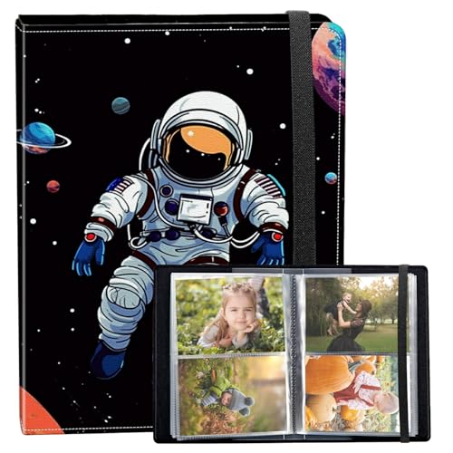 Photo Album 3.5x5 80 Photos Small Capacity PU Leather Cover, Astronaut in Outer Space Mini Photo Album 3.5x5 with Elastic band, Birthday Christmas Photo Albums Wedding Anniversary - color: Astronaut in Outer Space, size: 3.5*5 Holds 80 Photos